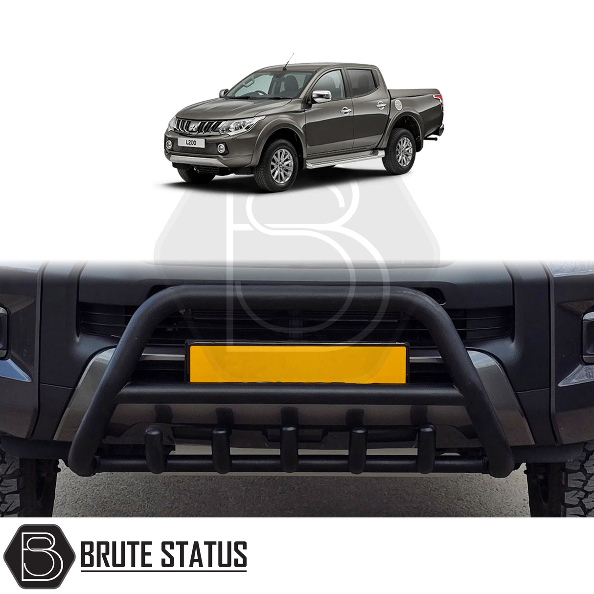 Matte black stainless steel city bar for Mitsubishi L200 2015-2019 – bumper protection with easy DIY installation and TÜV certification