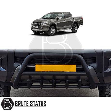 Matte black stainless steel city bar for Mitsubishi L200 2015-2019 – bumper protection with easy DIY installation and TÜV certification