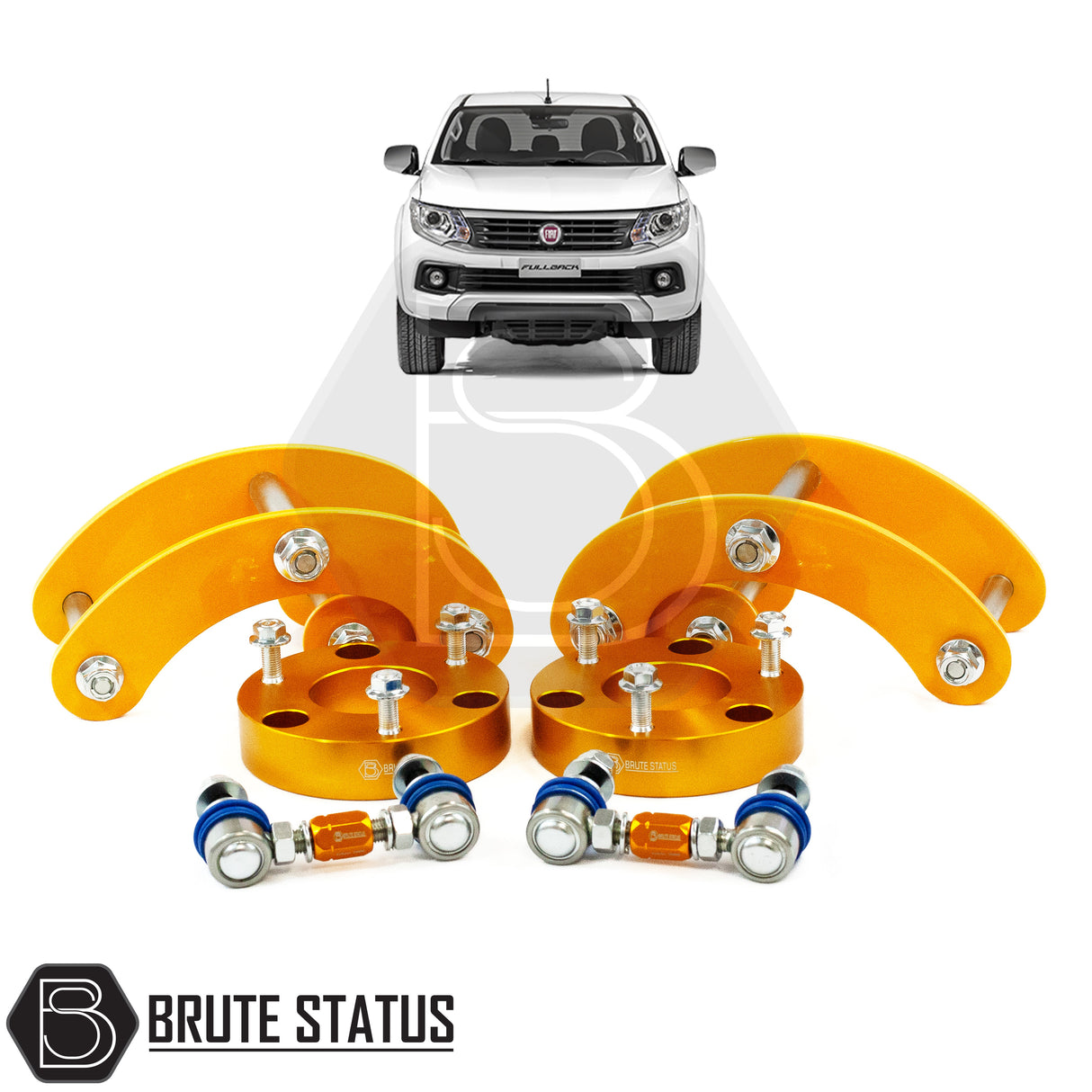 Brute status suspension lift kit and anti roll bar links in gold for fiat fullback 2015-2019 pickup truck