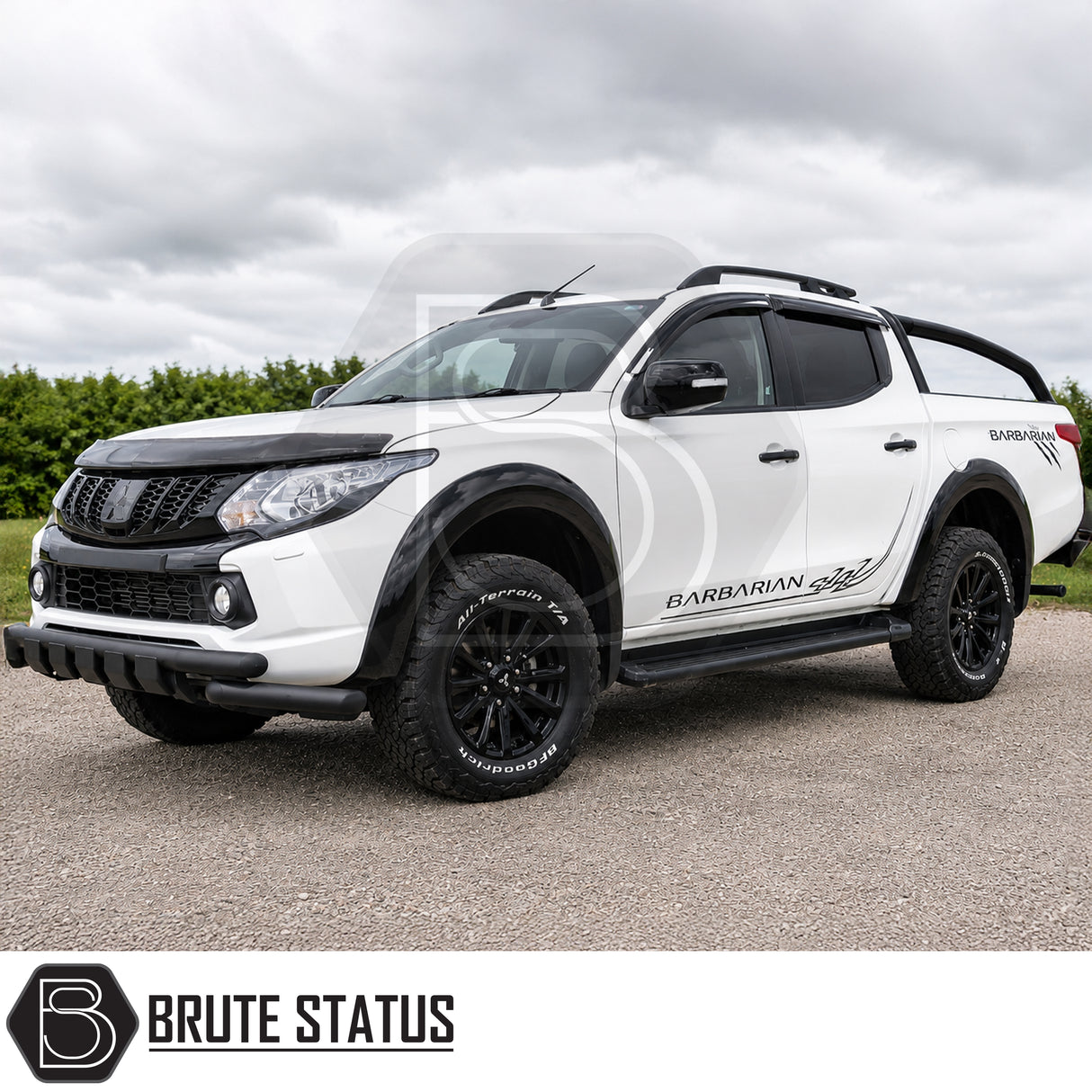 Mitsubishi L200 Series 5 pickup truck showcasing installed matte black bull bar with premium carbon steel construction and rugged appearance