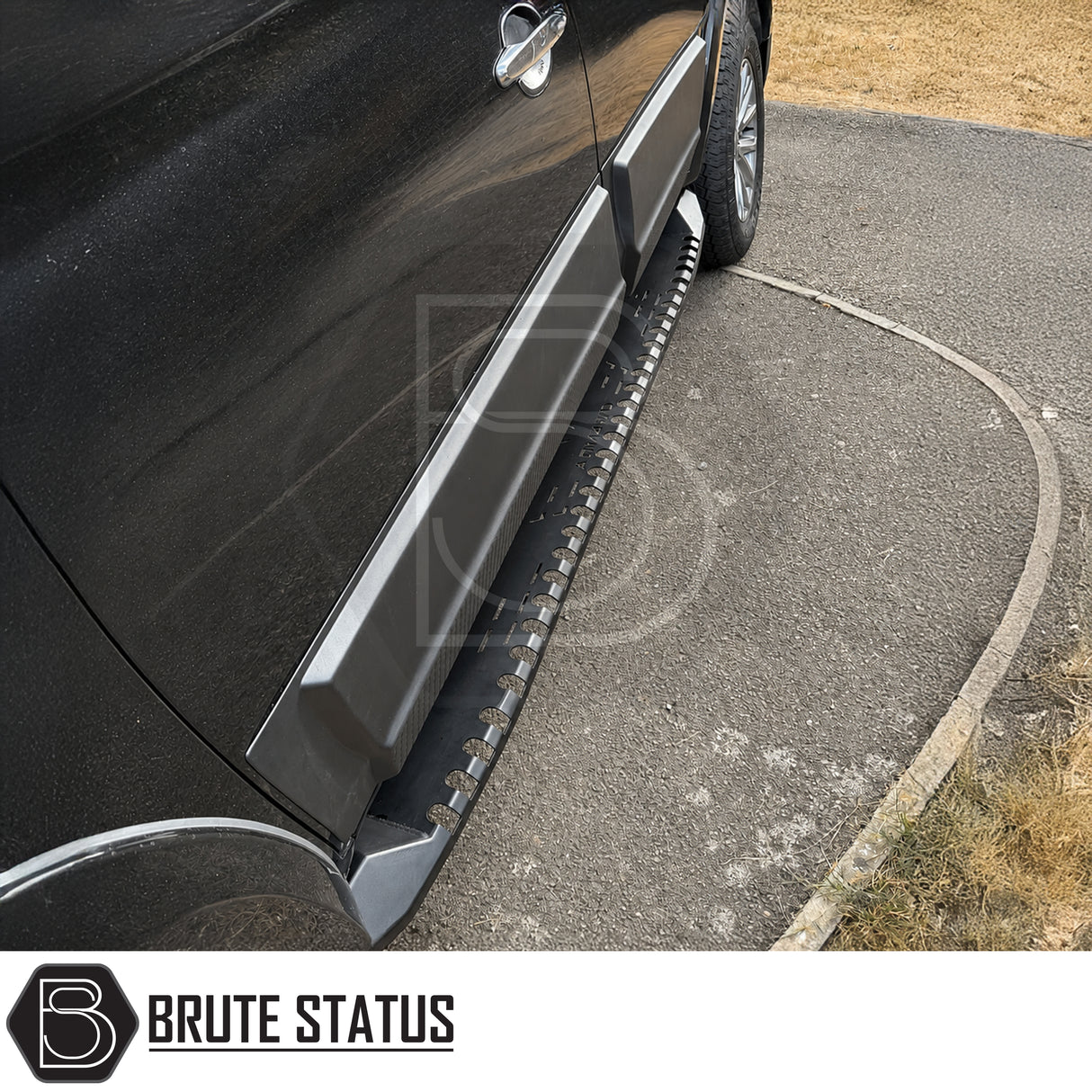 Heavy duty overlanding side panel protection door cladding fitted onto Mitsubishi L200 pickup truck offroad 4x4 vehicle. 