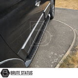 Heavy duty overlanding side panel protection door cladding fitted onto Mitsubishi L200 pickup truck offroad 4x4 vehicle. 