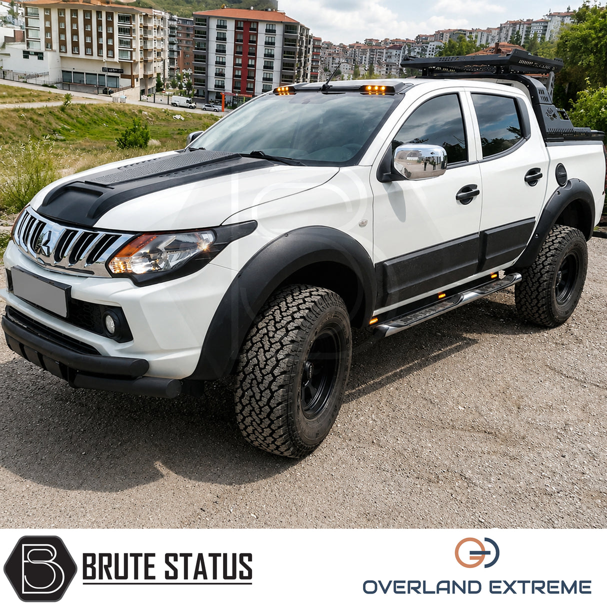 Black Mitsubishi L200 2015-2019 bonnet scoop made from impact-resistant plastic, premium Series 5 exterior styling upgrade with easy 3M adhesive fitment.