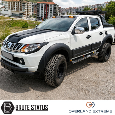 Black Mitsubishi L200 2015-2019 bonnet scoop made from impact-resistant plastic, premium Series 5 exterior styling upgrade with easy 3M adhesive fitment.