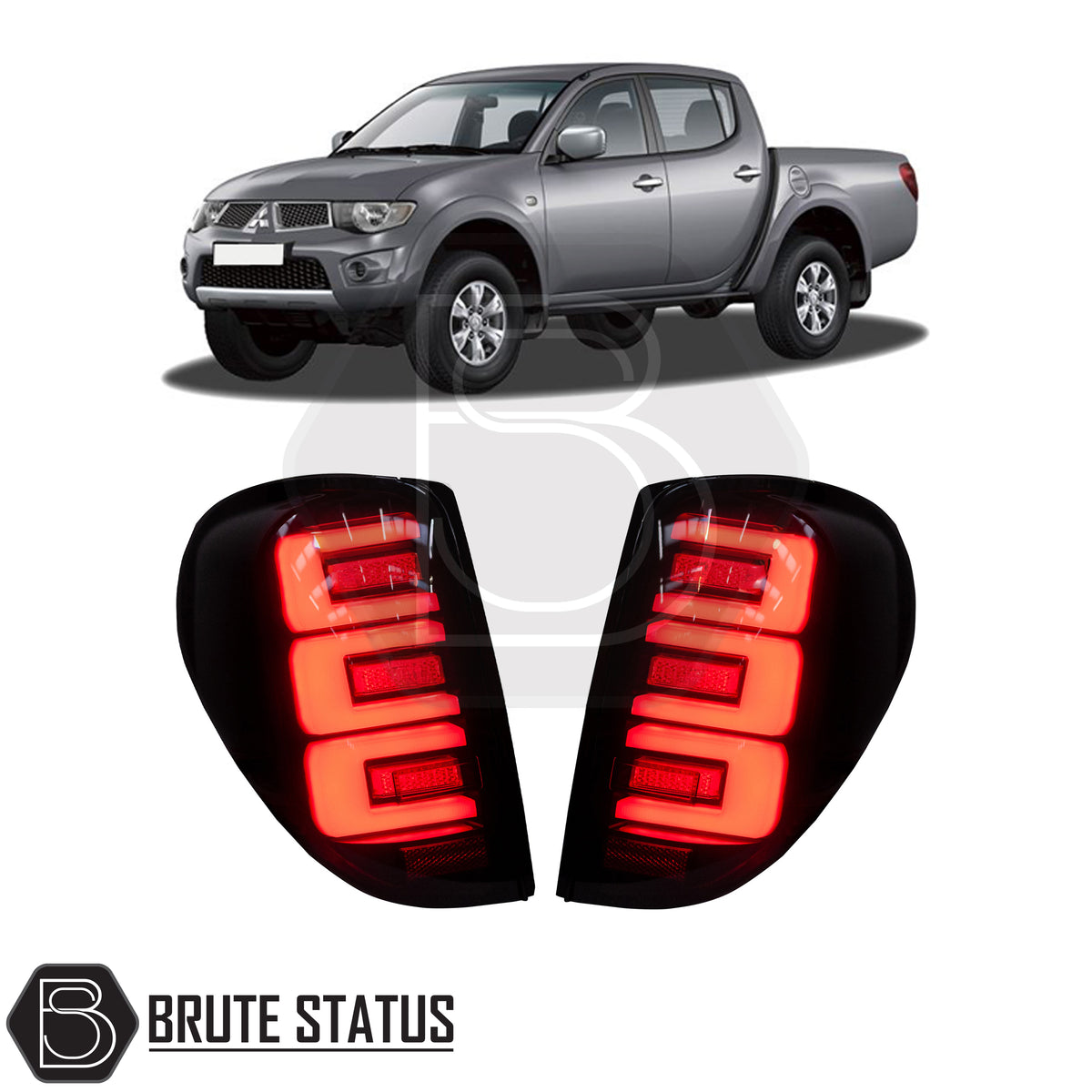 Mitsubishi L200 Series 4 MK4 aftermarket LED tail lights matching pair with sequential indicators clear lenses black housing and plug and play OEM connectors