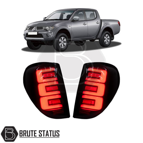 Mitsubishi L200 Series 4 MK4 aftermarket LED tail lights matching pair with sequential indicators clear lenses black housing and plug and play OEM connectors