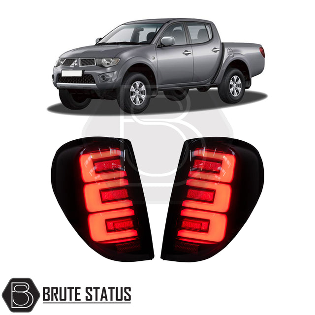 Mitsubishi L200 Series 4 MK4 aftermarket LED tail lights matching pair with sequential indicators clear lenses black housing and plug and play OEM connectors