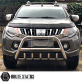 Mitsubishi L200 Series 5 2015-2019 A-Fitted Bar (Nudge Bar) Polished, enhancing bumper protection and style, visible on parked vehicle.
