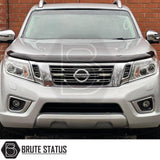 Acrylic black bonnet guard for Nissan Navara, made from strong ABS plastic with an aerodynamic design, helping protect the bonnet and windscreen from bugs and stone chips, rust and fade resistant, easy to fit with all brackets included and pre-assembled.