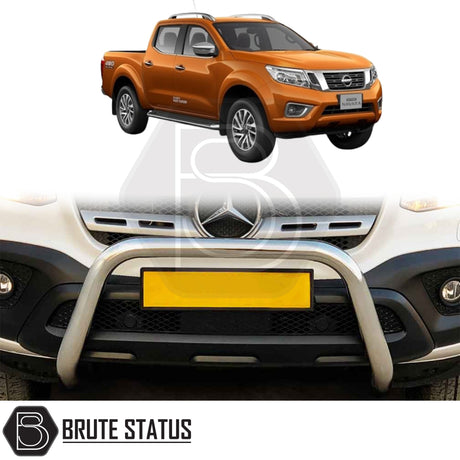 Chrome A-Bar nudge bar for Nissan Navara NP300 pickup truck (2015–2022), designed for bumper protection and enhanced styling.