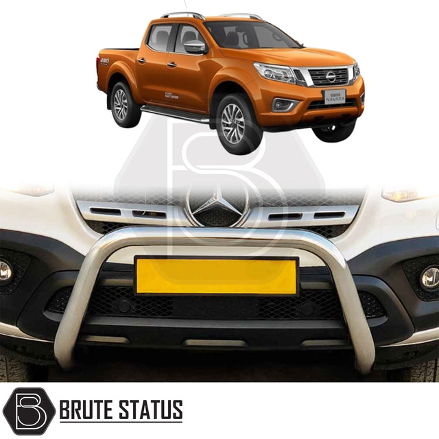Chrome A-Bar nudge bar for Nissan Navara NP300 pickup truck (2015–2022), designed for bumper protection and enhanced styling.