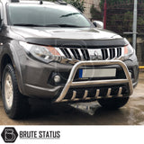 Chrome city bar fitted to a 2015–2022 Nissan Navara NP300, made from durable carbon steel to enhance styling and provide bumper protection, with a TÜV-certified, no-drill, DIY installation using chassis-mounted brackets.