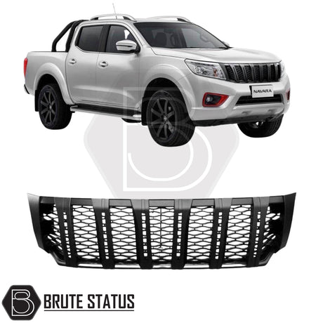 Nissan Navara NP300 2015–2022 front grille in smooth black ABS with integrated LED daytime running lights.
