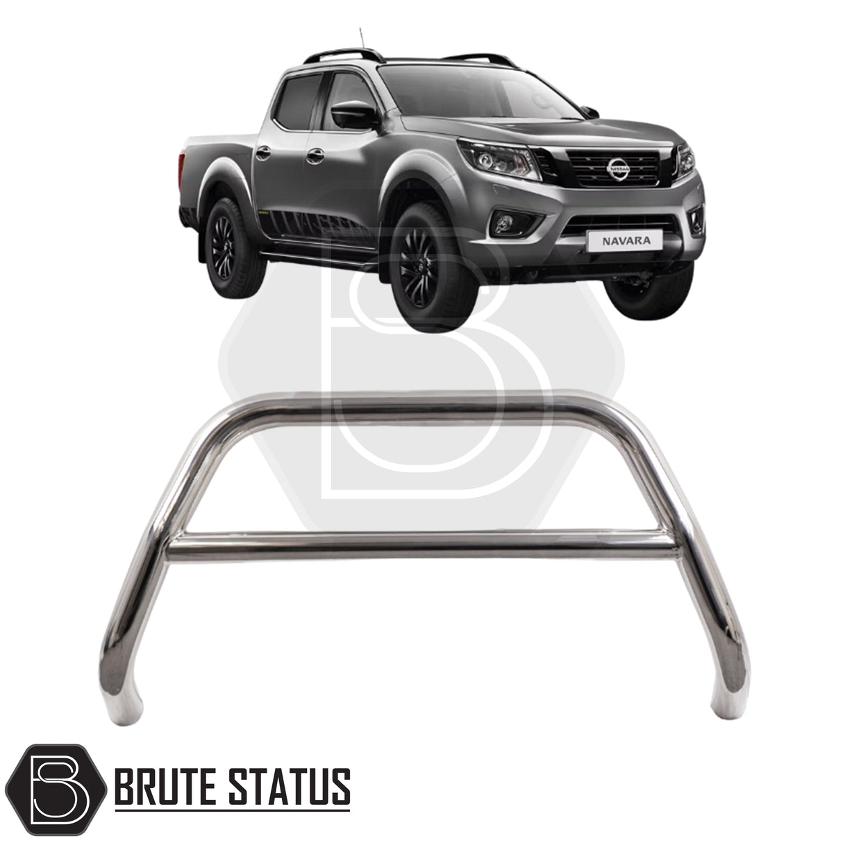 Chrome A-Bar nudge bar for Nissan Navara D40 pickup truck (2006–2014), designed for bumper protection and enhanced styling.