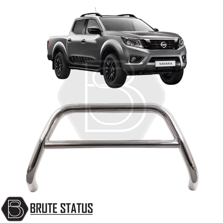 Chrome A-Bar nudge bar for Nissan Navara D40 pickup truck (2006–2014), designed for bumper protection and enhanced styling.