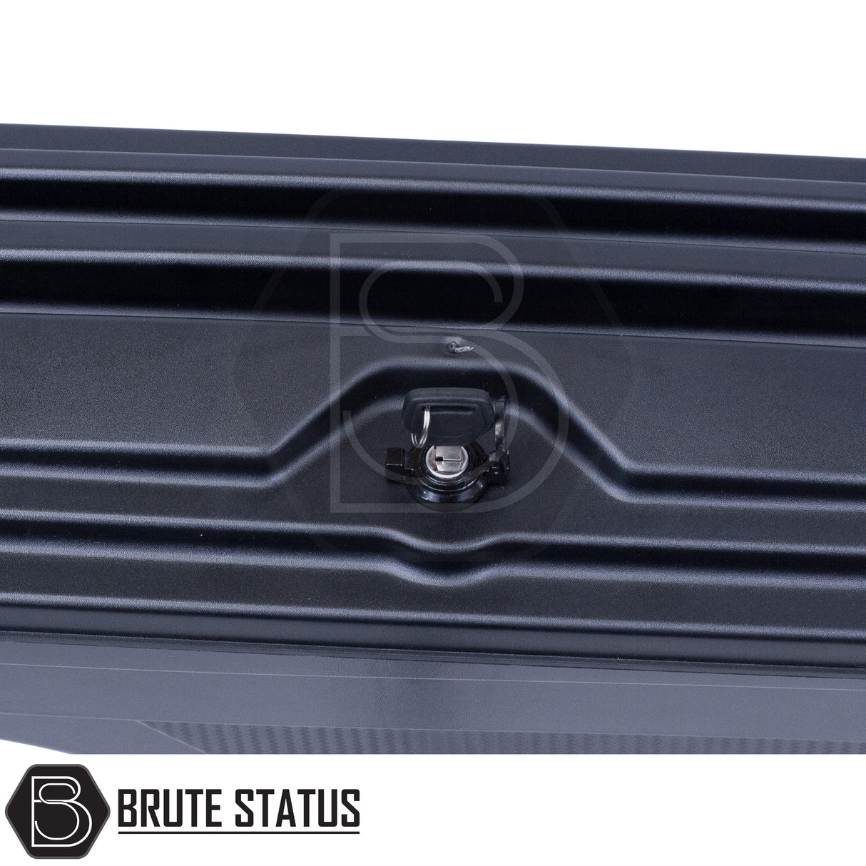 Passenger side heavy-duty ABS plastic wheel well lock box for 2012+ Ford Ranger, featuring a matte black finish, weather-sealed lid, integrated lock, and swivel-out design for secure, organized truck bed storage.