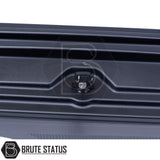 Passenger side heavy-duty ABS plastic wheel well lock box for 2012+ Ford Ranger, featuring a matte black finish, weather-sealed lid, integrated lock, and swivel-out design for secure, organized truck bed storage.