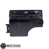 Passenger side heavy-duty ABS plastic wheel well lock box for 2012+ Ford Ranger, featuring a matte black finish, weather-sealed lid, integrated lock, and swivel-out design for secure, organized truck bed storage.