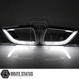 Nissan Navara NP300 2015-2022 DRL kit, LED daytime running light fog lamp surrounds with chrome finish and plug-and-play wiring harness.