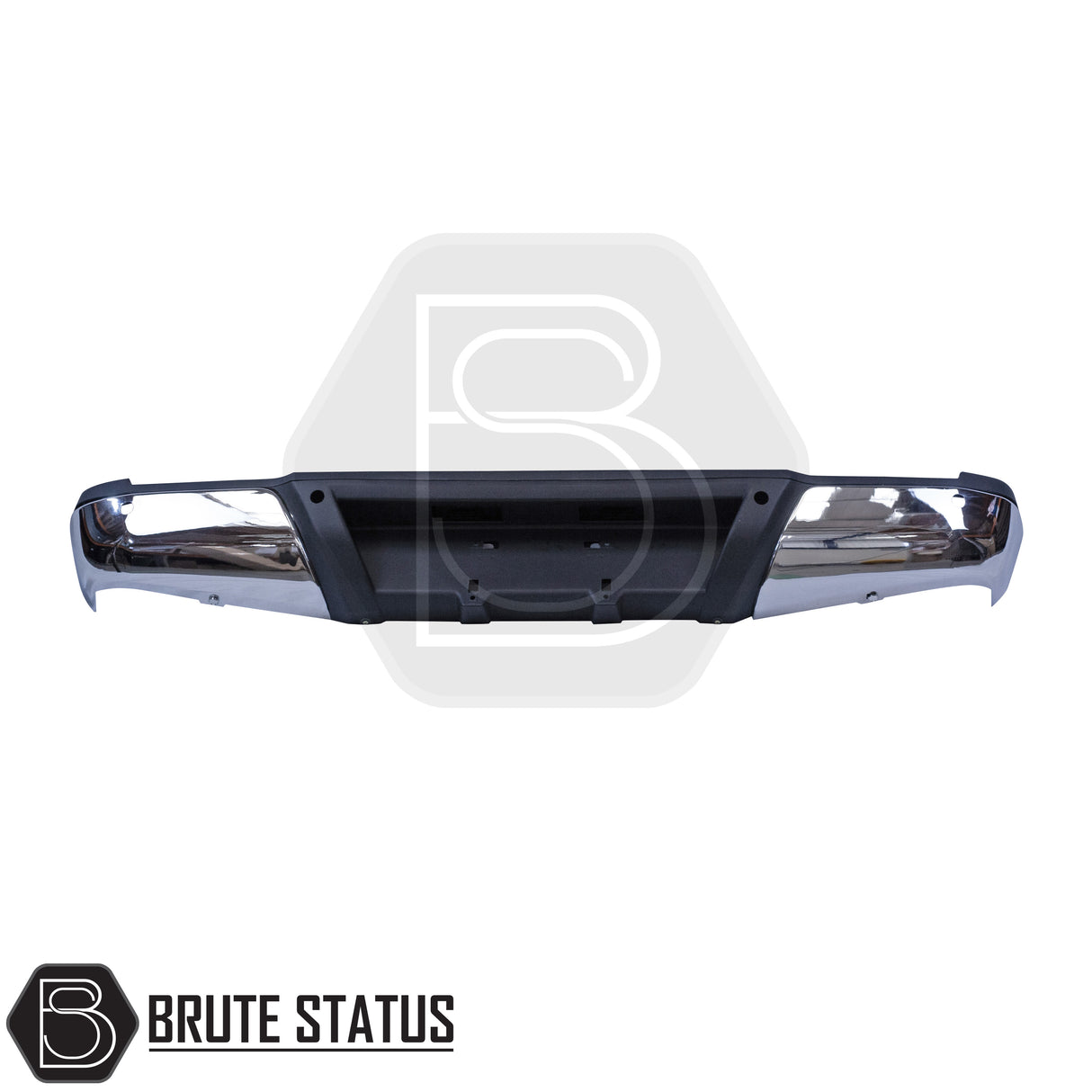 Chrome rear bumper for Nissan Navara NP300 (2015–2022), featuring a sleek factory-style finish, pre-drilled holes for OEM parking sensors, non-slip foot steps with drainage channels, and a durable, direct bolt-on design for easy installation and rugged use.