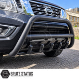 Nissan Navara NP300 2015-2022 matte black A-Bar nudge bar, premium carbon steel front bull bar with TUV certification, parking sensor compatible brackets and durable front bumper protection for pickup trucks.