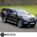 Nissan Navara 2005-2015 D40 Truckman Grand Hardtop Canopy with remote locking, featuring tinted windows and pop-out ventilation, showcased on a double-cab pickup.