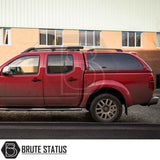 Nissan Navara 2005-2015 D40 Truckman Grand Hardtop Canopy with remote locking on red pickup; features stylish, cab-high design and pop-out tinted windows.