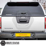 Nissan Navara 2005-2015 D40 with black Truckman L-Series Hardtop Canopy, featuring secure design, remote locking, and tinted glass for enhanced utility and style.