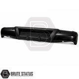 Heavy-duty black rear bumper for Nissan Navara NP300 2015–2022 with moulded step and parking sensor cut out. 