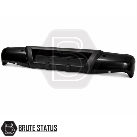 Heavy-duty black rear bumper for Nissan Navara NP300 2015–2022 with moulded step and parking sensor cut out. 