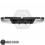 Chrome rear bumper for Nissan Navara NP300 2015–2022 with one parking sensor hole per side and integrated step pads