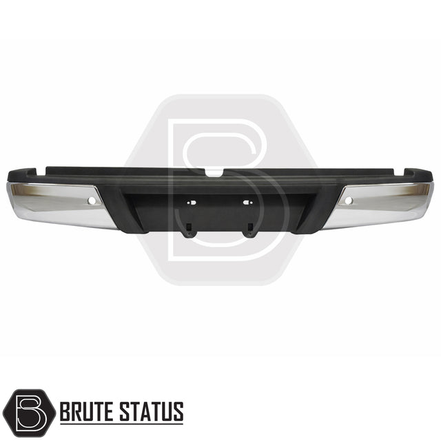 Chrome rear bumper for Nissan Navara NP300 2015–2022 with one parking sensor hole per side and integrated step pads