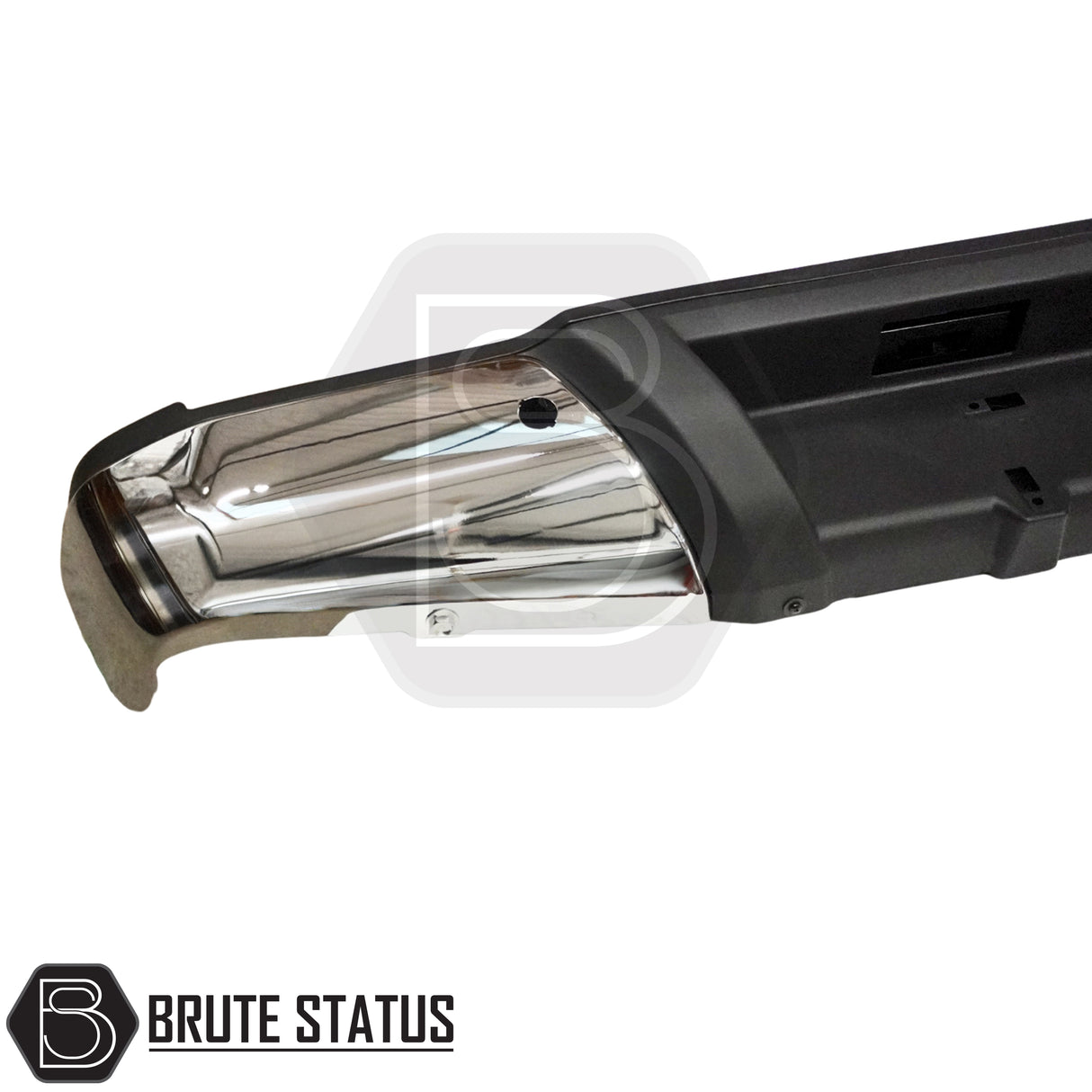 Rear view of chrome Nissan Navara NP300 bumper 2015–2022 showing pre-drilled parking sensor holes one per side