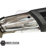 Heavy-duty chrome rear bumper for Nissan Navara NP300 2015–2022 with moulded step pads and parking sensor holes