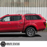 Nissan Navara 2015-2023 NP300 with Truckman GLS Hardtop Canopy, featuring remote locking, roof rails, alloy wheels, and stylish ventilation windows.