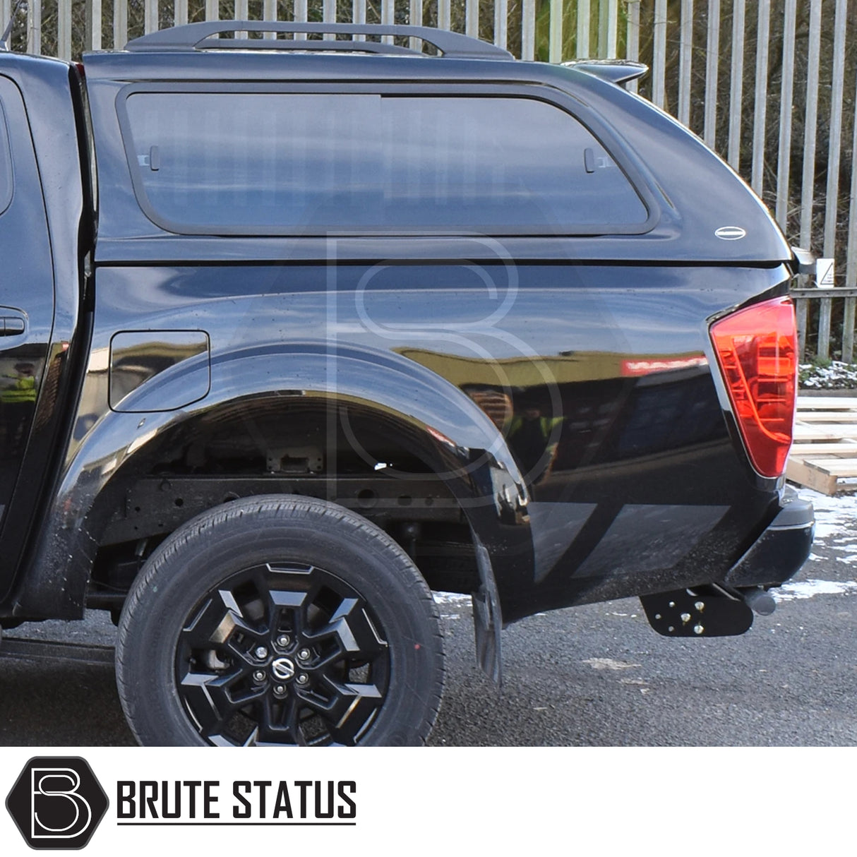 Nissan Navara 2015-2023 NP300 Truckman GLS Hardtop Canopy with remote locking, featuring tinted sliding windows and black alloy rims, ideal for secure and stylish truck customization.