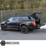 Nissan Navara 2015-2023 NP300 Truckman GLS Hardtop Canopy with remote locking, featuring lockable sliding windows and a luxury vinyl-lined interior, showcased on a parked truck.