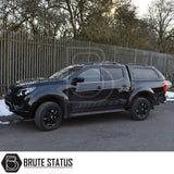 Nissan Navara 2015-2023 NP300 Truckman GLS Hardtop Canopy with remote locking, featuring sporty design, lockable sliding windows, and integrated LED light, showcased on a pickup truck.
