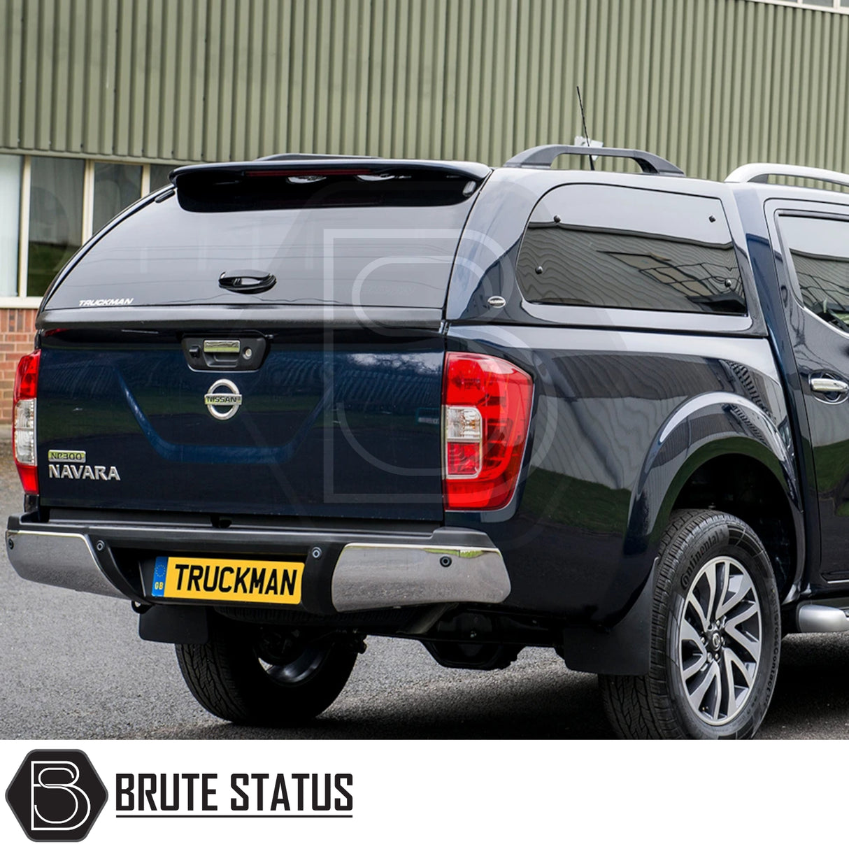 Nissan Navara 2015-2023 NP300 Truckman Grand Hardtop Canopy with remote locking, rear view showcasing tailgate, canopy’s window, and TRUCKMAN license plate.
