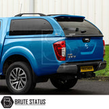 Nissan Navara 2015-2023 NP300 Truckman Grand Hardtop Canopy with remote locking, showcasing rear design, Truckman branding, and Brute Status watermark.