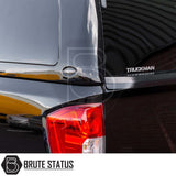 Nissan Navara 2015-2023 NP300 Truckman RS Hardtop Canopy with glazed rear window and remote locking, featuring red taillight and Truckman badge on the canopy.
