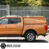 Nissan Navara 2015-2023 NP300 Truckman RS Hardtop Canopy with glazed rear window, remote locking, and solid sides for enhanced security, shown on a metallic-orange pickup truck.