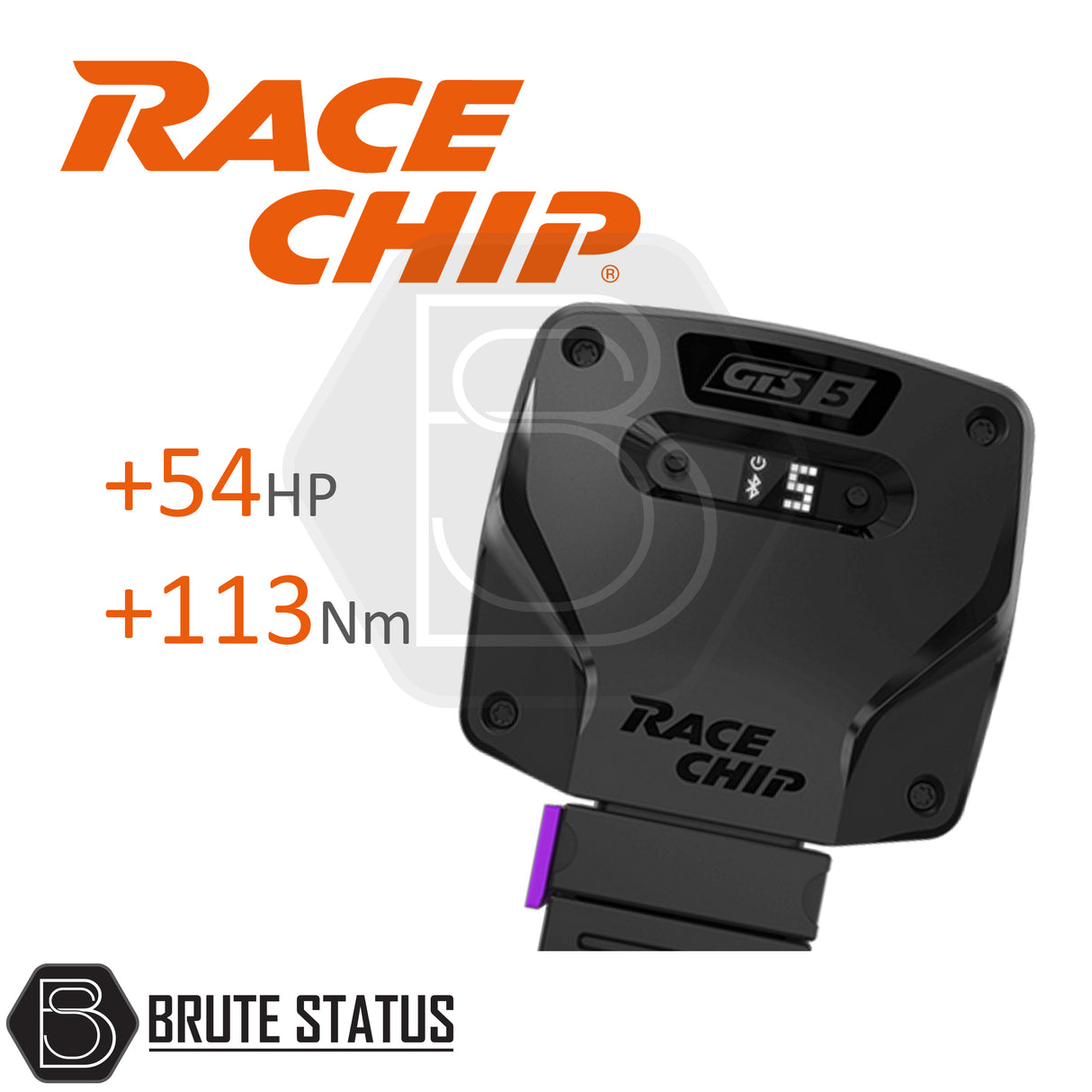 Close-up of RaceChip GTS 5 Tuning Box for Nissan Navara 2005-2015, enhancing power and efficiency with Bluetooth connectivity and smart features.