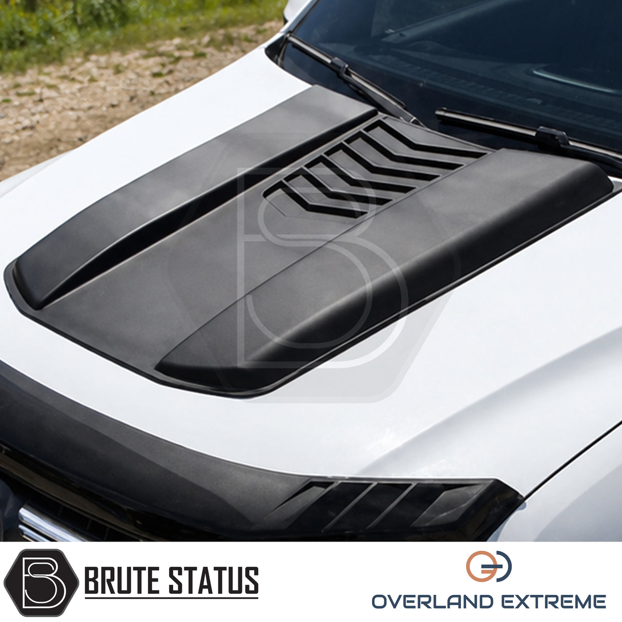 Nissan Navara Overland Extreme bonnet scoop in matte black, premium ABS hood scoop styling upgrade with no-drill installation.