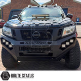 Nissan Navara NP300 2015-2022 heavy duty steel front winch bumper with matte black powder coated finish and LED lights