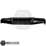 Black rear bumper for Nissan Navara NP300 2015–2022 with one parking sensor hole per side and integrated step pads. 