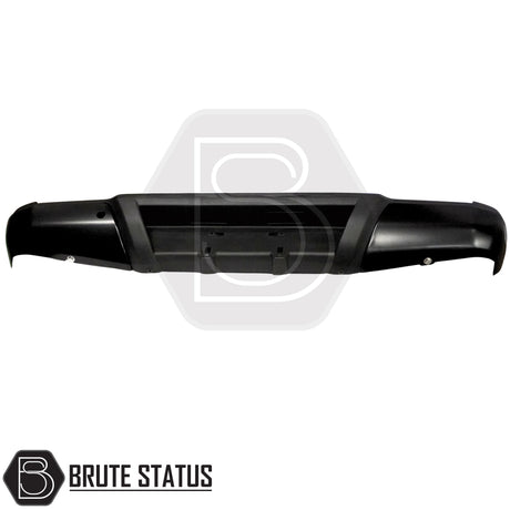 Black rear bumper for Nissan Navara NP300 2015–2022 with one parking sensor hole per side and integrated step pads. 