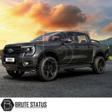 Hawke Nomad matte black wheels featuring 20x9.5 fitment, precision-engineered construction and aggressive multi-spoke design fitted to black Ford Ranger pickup truck offroad 4x4 vehicle. 