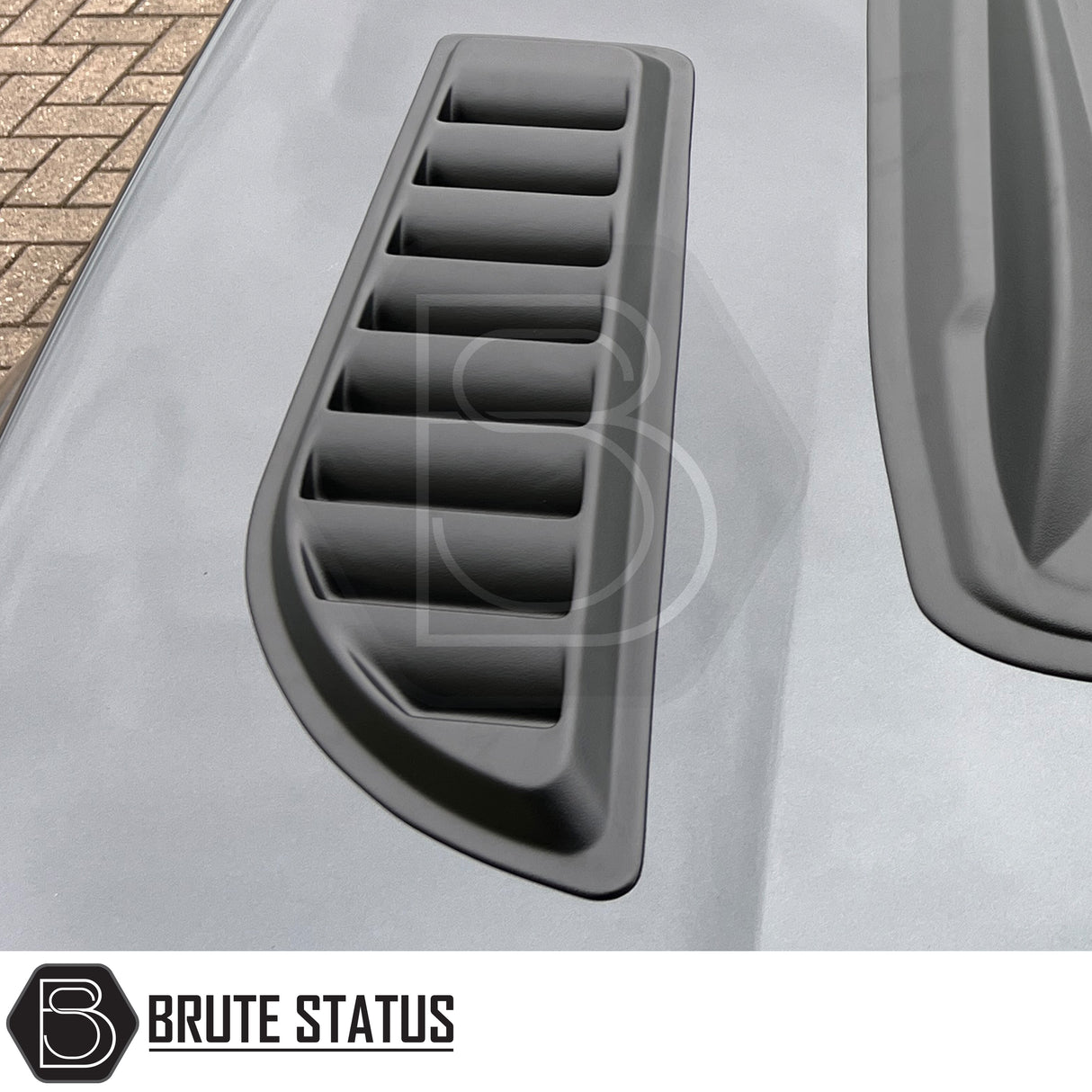 Universal matte black ABS bonnet vents with adhesive tape, no-drill install, UV resistant, fits most trucks, includes all parts