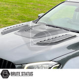 Universal matte black ABS bonnet vents with adhesive tape, no-drill install, UV resistant, fits most trucks, includes all parts
